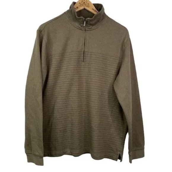 VAN HEUSEN MEN'S GREEN STRIPED 1/4 ZIP PULL-OVER SWEATSHIRT LARGE-EUC - Picture 1 of 5